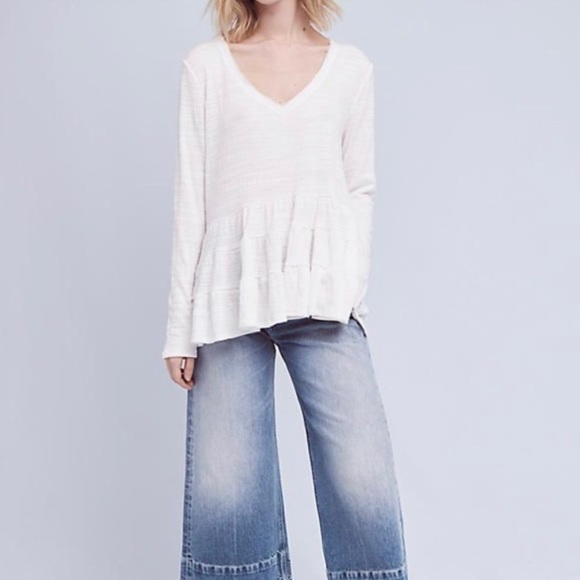 Anthropologie Deletta Thea Ruffle Peplum Long Sleeve Textured Knit Small NWOT - Picture 2 of 4